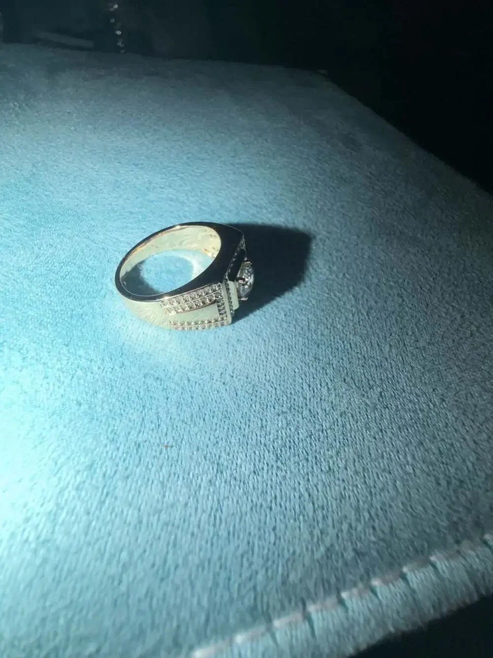Men's Square Halo Signet Ring withAAA Cubic Zirconia and Solitaire Stone size 10